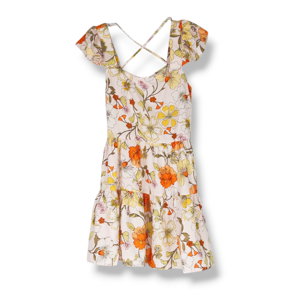 NWT B.O.G. Lottie & Holly Floral Tiered‎ Mini Dress Sz. S [4-6] Pink Orange